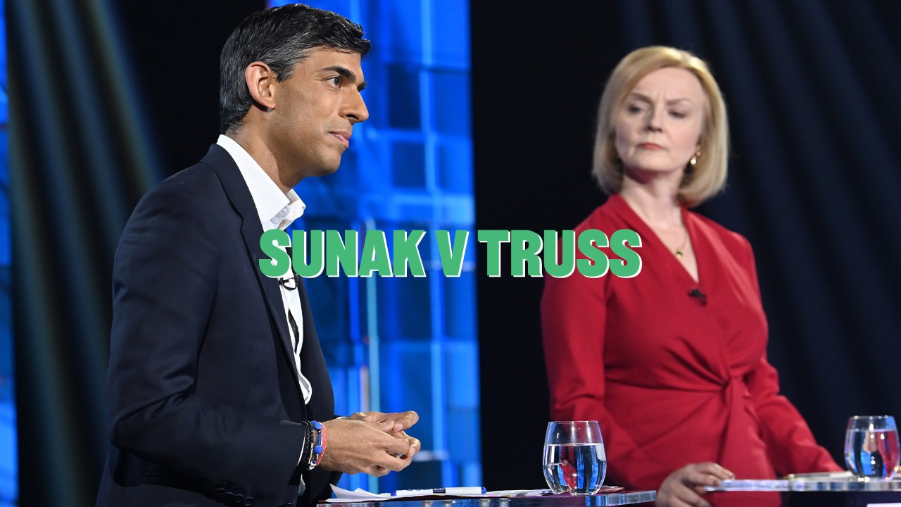 Rishi Sunak and Liz Truss during an ITV Debate for Britain's Next Prime Minister.